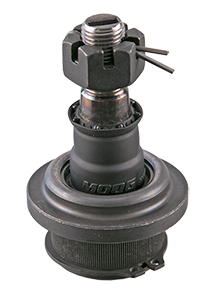 Three views of a MOOG ball joint, one depicting the pressed-in patented cover plate design